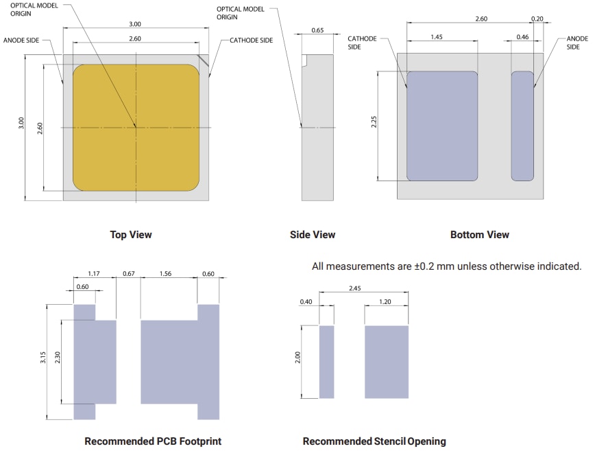 Mechanical Drawing - Cree LED J Series® 3030SWT LEDs